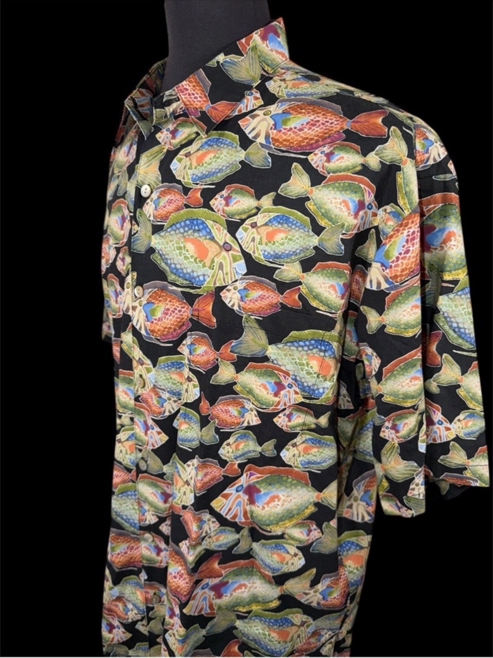TORI RICHARD FISH AOP SHORT SLEEVE BUTTON FRONT SHIRT SZ XL